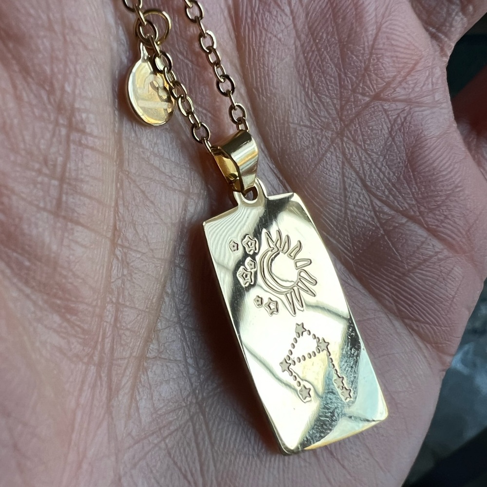 GOLD Stainless Steel ZODIAC ASTROLOGY Necklace Pendant Scorpio Leo Aries Virgo - Picture 2 of 15